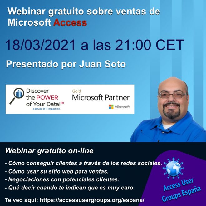 Juan Soto, Access MVP, nos dará una charla sobre ventas de Microsoft Access